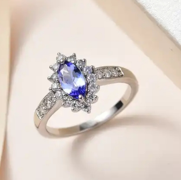 Genuine Tanzanite & Moissanite Ring Platinum/Sterling Silver Sz 7! ♥️ - Picture 4 of 7